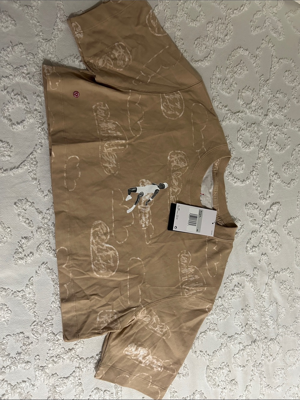 Jordan Beige Graphic Crop Tee with Cloud Motif